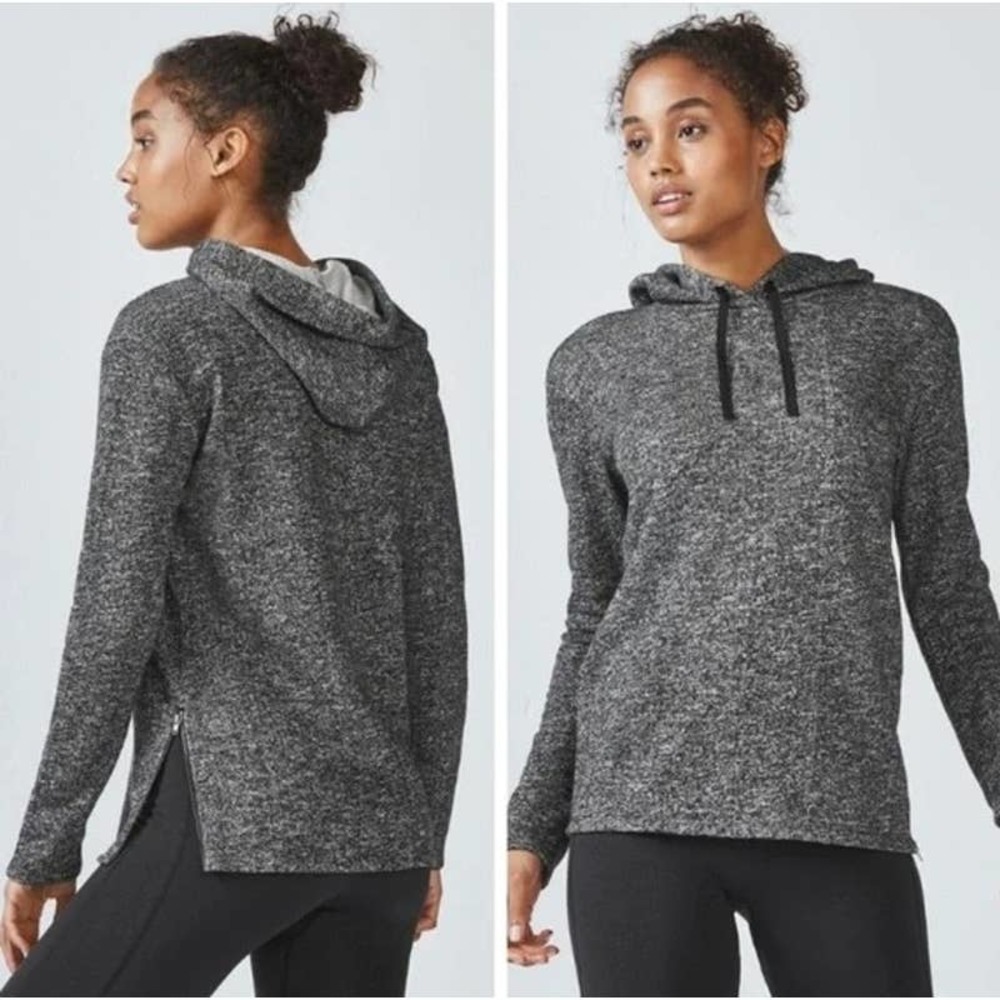 Fabletics Taj Marled Black Hoodie Sweatshirt Side Zip Medium‎ Gray & Black
